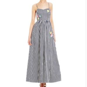 Badgley Mischka Belle Striped Embroidered Maxi Sun Dress SZ 6